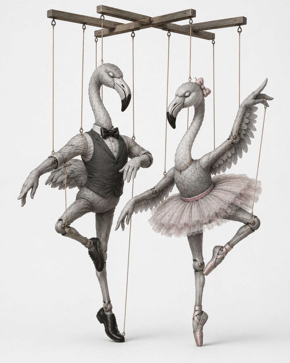Grey flamingos in a grey world