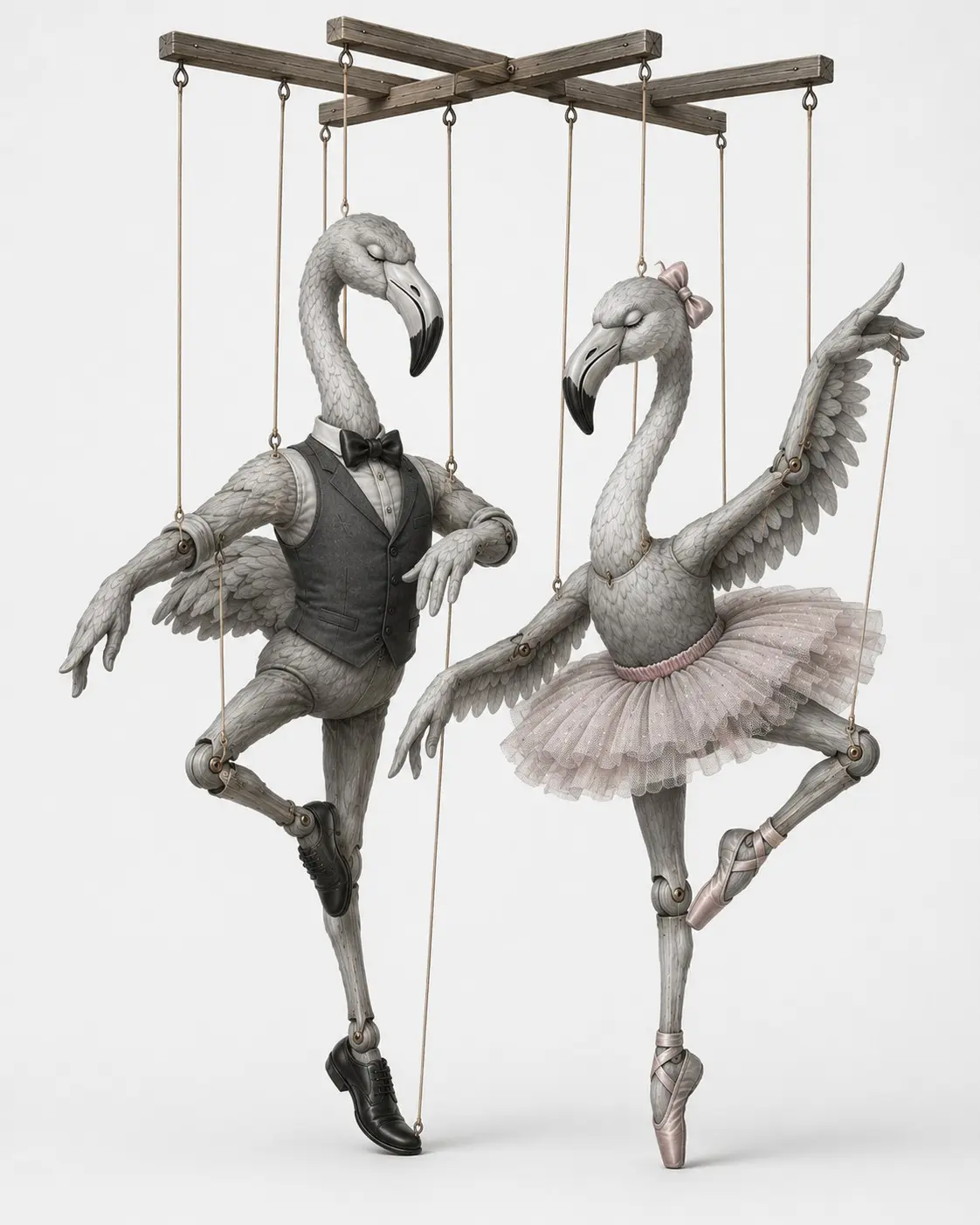 Grey flamingos in a grey world